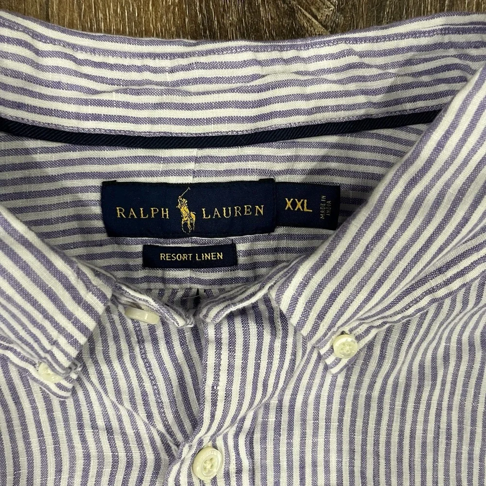 Polo Ralph Lauren Shirt 2XL White Purple Stripe Resort Linen Button Down Preppy